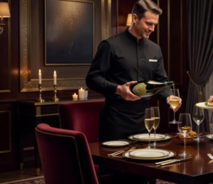 Privátní stůl s osobní prezentací šéfkuchaře v diskrétní části restaurace.